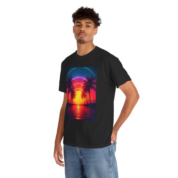 Tropical Sunset Unisex Cotton T-Shirt - Image 3