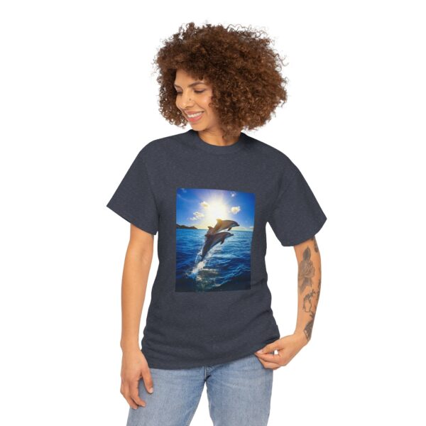 Dolphin Sunset Unisex Cotton T-Shirt - Image 3